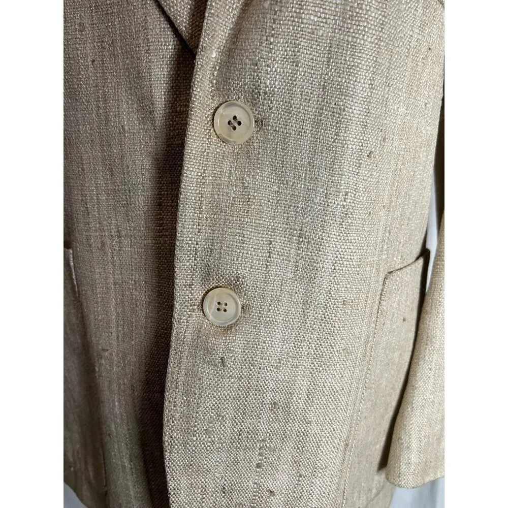 Vintage Di Mitri Men's Silk Blazer Jacket Beige 100% Pure Silk Two-Button Size M
